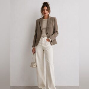 NWT 🥭 Mango Houndstooth Plaid Checked Single Button Blazer Taupe Tan Brown